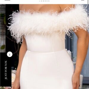 NEVER WORN!! TAGS STILL ON!! Club London white Bardot Feather Mini dress.